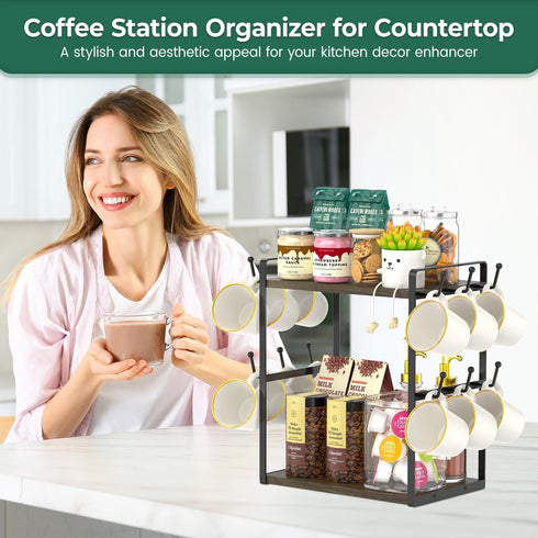 Countertop, 2 12 EsLuker.ly Coffee Station Bar Organizer Mug Holder Stand Tier Mug Cup Tree Rack for Kitchen Office