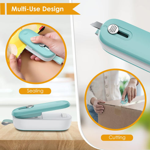 Mini Bag Sealer, 2 in 1 Heat Seal with Cutter and Lanyard, Portable Resealer Machine for Plastic Snack Bags (Batteries