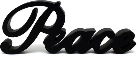 CVHOMEDECO. Matt Black Wooden Words Sign, Free Standing Peace Desk/Table/Shelf/Home Wall Decoration, 11 x 4-1/4 x 1 Inch