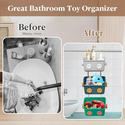 3 Pack Bath Toy Storage Organizer Basket, Cute Robot Bathtub Shower Toy Organizer, Wall Mounted Hanging Bath Toy Holder
