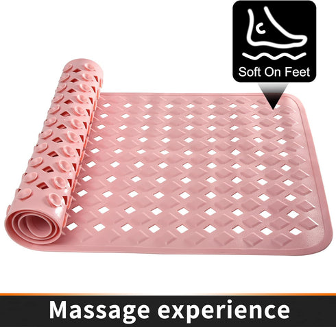 Yimobra Non Slip Bathtub Mat with Super Strong Suction Cups, 27.5"x15.5", Long Shower Mat with Drain Holes, Machine