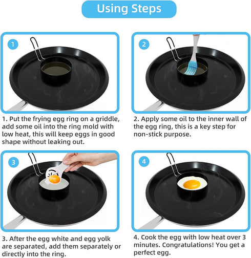Eggs4 Pack 3.5" Stainless Steel Egg Rings for Frying - Round Non Stick Griddle Rings with Oil Brush, Egg