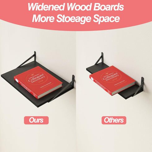 15.7in 11.8in 0.6in (Set 2) Fixwal Deep Floating Shelves for Wall, X X Wide Black Shelves for Bedroom, Large Wall Shelf