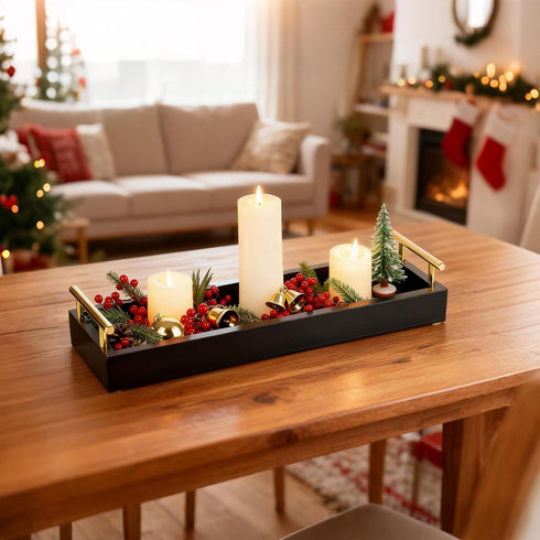 Hanobe Rectangle Long Narrow Tray: Decorative Trays Rectangular Candle Holder Trays for Home Decor White Centerpiece