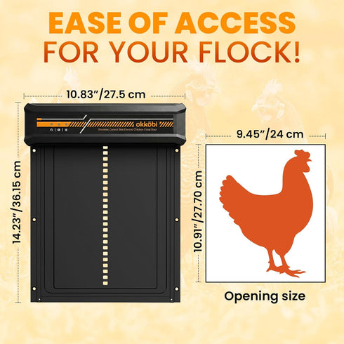Anti-Pinch, 5-Year Wireless Automatic Chicken Coop Door Solar Powered LCD Display, Timer & Light Sensor All-Weather