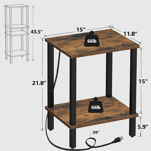 2-Tier TB01BB040 TUTOTAK End Table with Charging Station, Side Table with USB Ports and Outlets, Nightstand, Storage