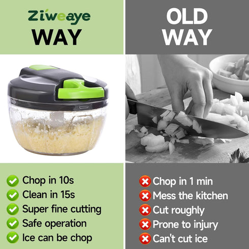 500ml,Gray-green Manual Food Processor Vegetable Chopper, Portable Hand Pull String Garlic Mincer Onion Cutter