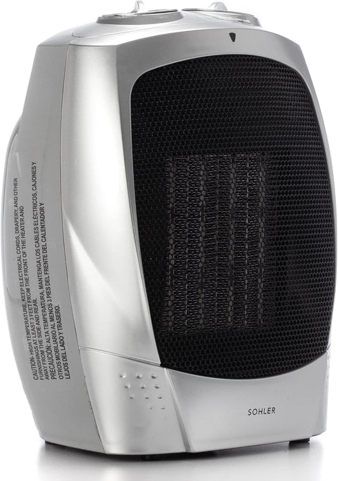 Sohler Ceramic Portable Electric Space Heater with Fan Mode, Adjustable Thermostat, Overheat Protection (Silver)