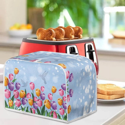 Extra Large Blue Flower Toaster Oven Cover, Quilted 2 Slice Kitchen Small Appliance Cover for Most Standard Toasters