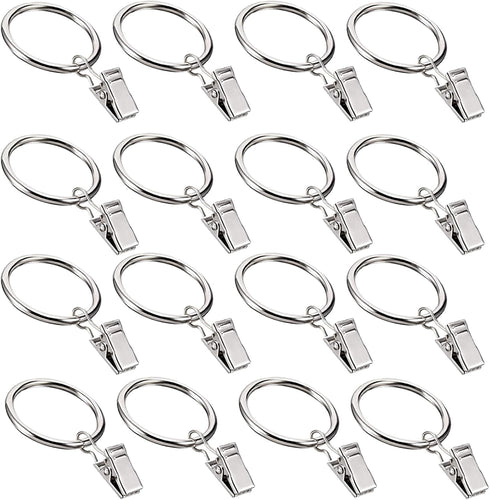 16 Pack Curtain Rings with Clips, Window Clip Rings, Hangers for Drapery, Mini 1 Inch Diameter, Fits up to 5/8" Rod,