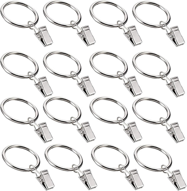 16 Pack Curtain Rings with Clips, Window Clip Rings, Hangers for Drapery, Mini 1 Inch Diameter, Fits up to 5/8" Rod,