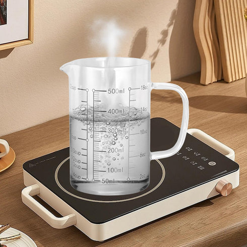 500ml Nozzle Coffee(500ML) Heat Resistant Glass Measuring Cup, Clear Glass Drinking Container with V Shaped Microwave