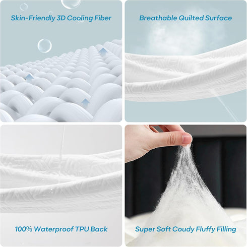 Cozymaker 100% 8"-21" 3D Full Size Waterproof Mattress Protector, Cooling Mattress Pad Cover Fitted Deep Pocket, Air