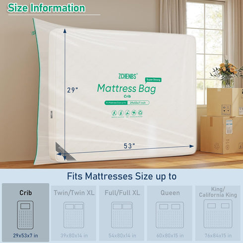 ZCHENBS 5 1 Pack) - Crib Mattress Bags for Moving, Waterproof Mattress Storage Bag with Zipper, Heavy-Duty Mil Crib Bed
