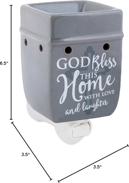 Elanze Designs God Bless This Home with Love, Grey Stoneware Electric Plug-in Wax Tart Warmer