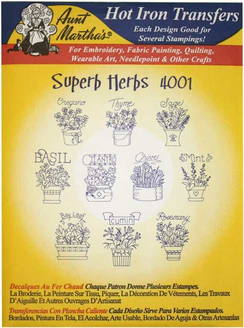 Aunt Martha's Iron On Transfer Patterns, Set of 5 for Stitching, Embroidery or Fabric Painting