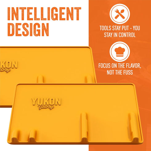 Yukon Glory Orange Tool Resting Mat, BBQ Utensil Holder, Heat-Resistant Non-Stick Silicone Mat for Outdoor Cooking