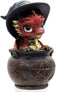 Aura Mojo Mini Dragon Figurine in Cauldron Fantasy Dragon Statue with Witch Hat Cute