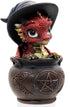 Aura Mojo Mini Dragon Figurine in Cauldron Fantasy Dragon Statue with Witch Hat Cute