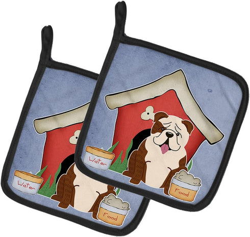 Caroline's Treasures BB2875PTHD Dog House Collection - English Bulldog Brindle White Pair of Heat Resistant Pot Holders