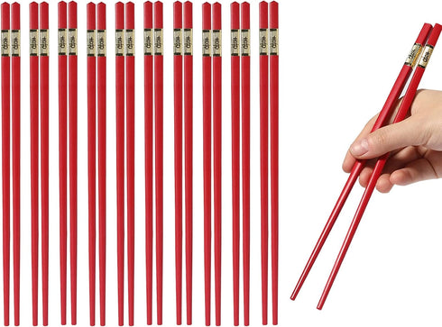 EORTA 10 Pairs Red Fiberglass Chopsticks, 24 CM, Reusable, Dishwasher Safe, Chinese Luck Words Printed