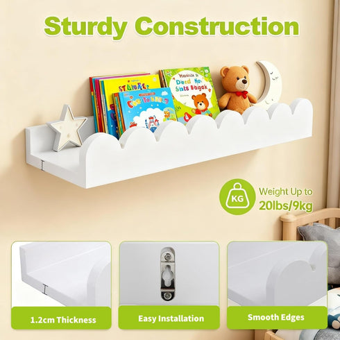 Varbonia 16'' 3 Pack) Floating Nursery Book Shelves for Wall, Wood Book Shelf for Baby Boys Girls Bedroom Bathroom