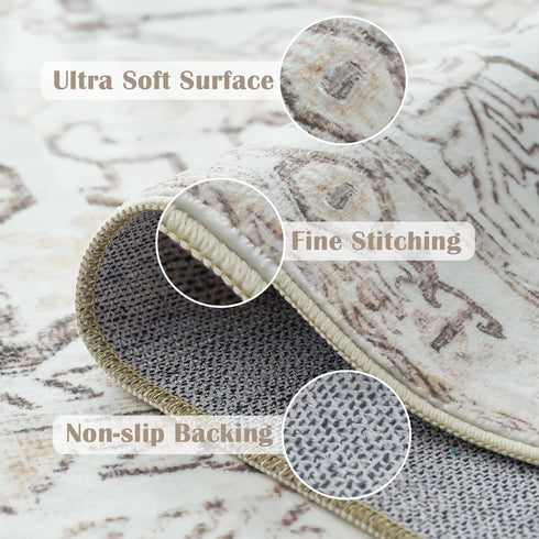 jinchan 2x3 Washable Rug for Entryway - Vintage Floral Area Rug, Ultra-Thin Low Pile Soft Non Slip
