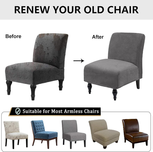 TOPYUMH Armless Velvet Accent Chair Covers Luxury High Stretch Chair Slipcovers for Large Chairs, Removable Furniture
