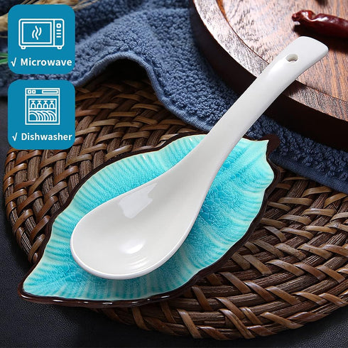 2 Pack Leaf Spoon Rest, Ceramic Ladle Holder, Modern Farmhouse Decorative Utensil Rester for Kitchen Counter