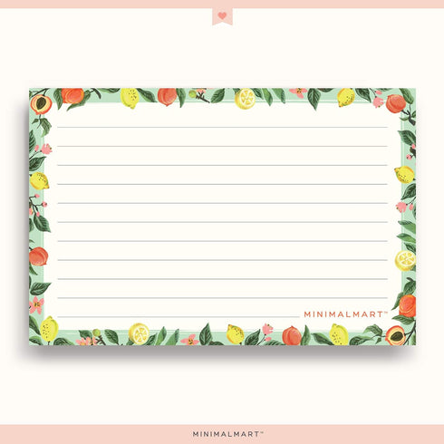 Lemon & Peach Recipe Cards - 4" x 6" Thick Premium Card Stock, Set of 50 for Recipe Box or Binder