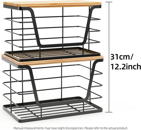 2 Pack Countertop ALOCEO Storage Stackable Kitchen Laundry Organizers with Bamboo Top, Large Trash Bag Holder and Small