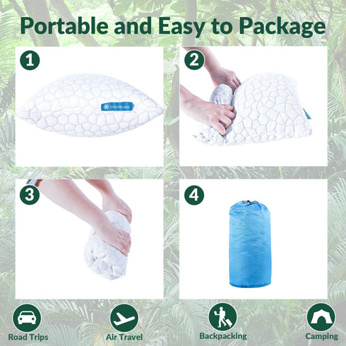 QUTOOL Small Travel Pillows for Sleeping, Cooling Memory Foam Camping Pillow, Portable with Travel Storage Bag