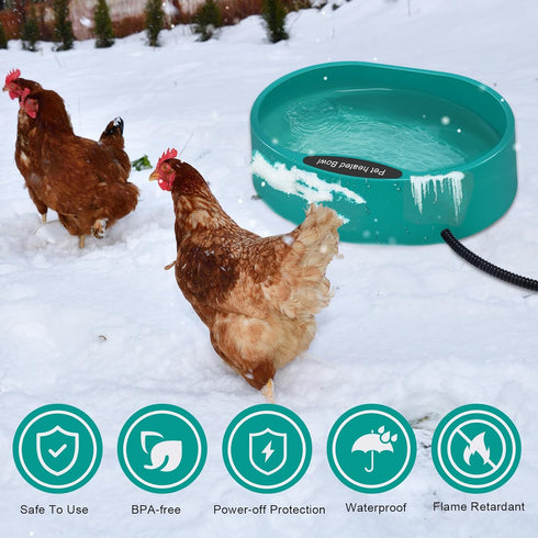 125OZ Frozen Heated Water Bowl for Chicken, Large Capacity Poultry Water Heater for Hens Turkey Goose Duck Pigeon