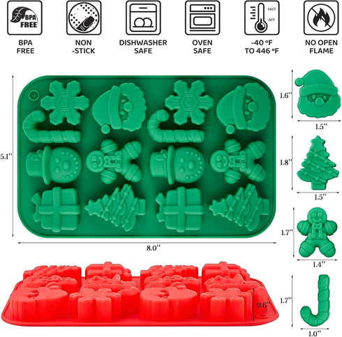 Christmas Silicone Chocolate Molds, 2PCS Holiday Gummy Candy Molds Santa Clause Christmas Tree Snowman Gingerbread Man Baking Molds for Jello, Ice Cubes, Soaps, Candles by CLUEWR