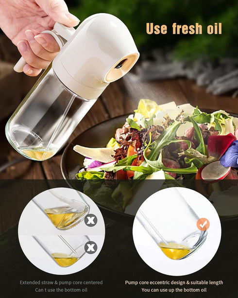 Oil Sprayer for Cooking - 250ml Refillable Glass Olive Oil Spray Bottle, Continuous Dispenser for Kitchen