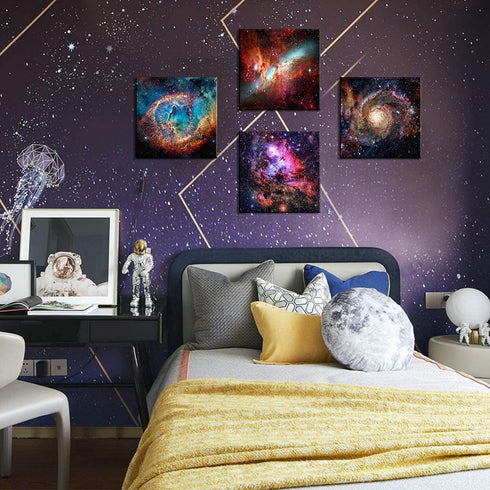 16x16" Space Wall Art Galaxy Futuristic Decor for Teens Room Outer Space Nebula Pictures Boys Bedroom Marvel Room