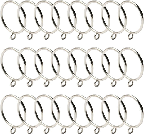 MroMax 24 Pcs Curtain Rings with Eyelets, 1-3/4 Inch Metal Silver, 45mm Inner Diameter, Fits 1-1/2 Inch Curtain Rod
