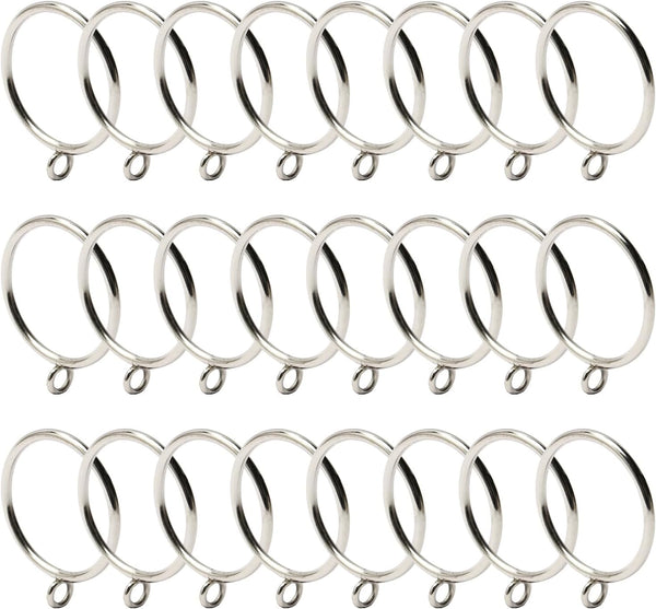 MroMax 24 Pcs Curtain Rings with Eyelets, 1-3/4 Inch Metal Silver, 45mm Inner Diameter, Fits 1-1/2 Inch Curtain Rod