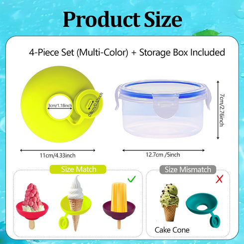 2-in-1 4 Silicone Popsicle Holders, Mess Free Ice Cream Cone Holders for Kids, Reusable & Dishwasher Safe Popsicle Drip