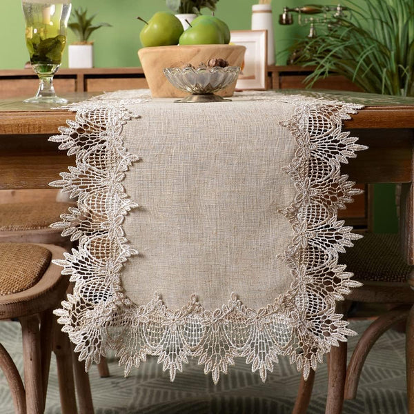 ARTABLE Grey Table Runner Coffee Farmhouse Rustic Macrame Dresser Scarf Lace Small
