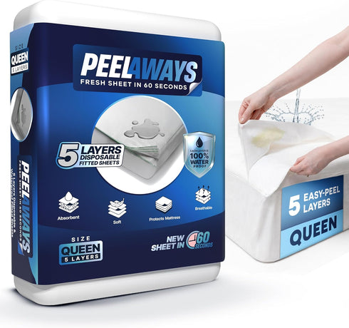 Peelaways Incontinence Bed Sheets & Waterproof Mattress Protector 5-Layer Disposable Fitted Sheets
