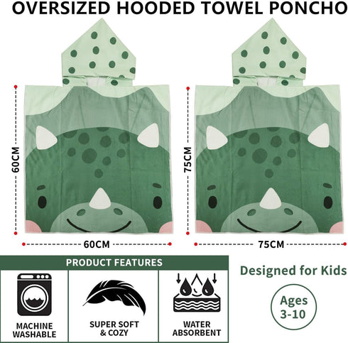 Cute Cartoon Hippo Print Kids Beach Towel Poncho - Soft, Absorbent & Stylish for Toddlers