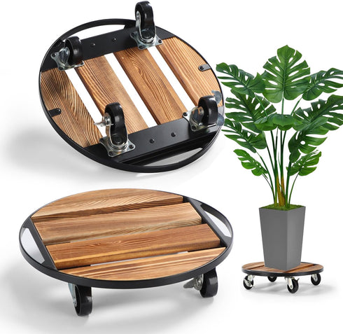 PRAQECZ 2 Pack Plant Stand with Wheels, 14" Rolling Plant Caddy 264 LB