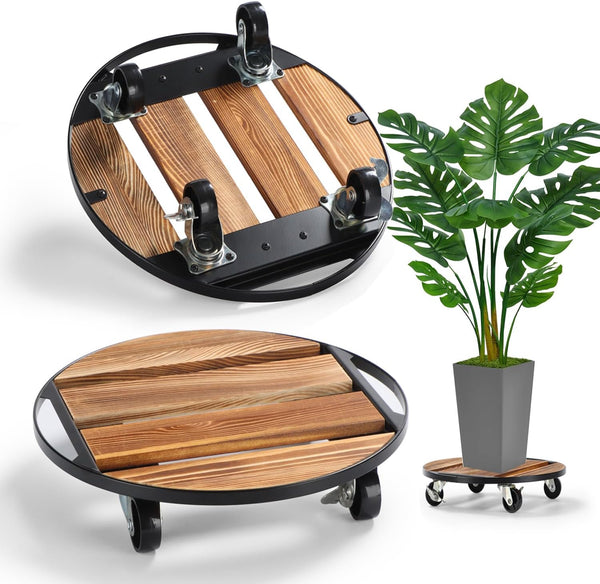 PRAQECZ 2 Pack Plant Stand with Wheels, 14" Rolling Plant Caddy 264 LB