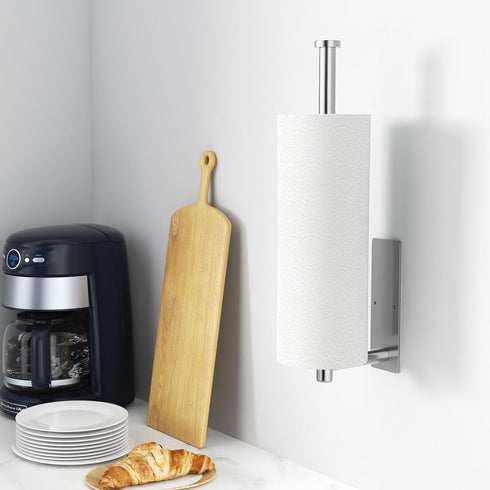 SUS304 Paper Towel Holder - Self-Adhesive or Drilling, Brushed Nickel, Wall Mounted, Stainless Steel Kitchen Roll