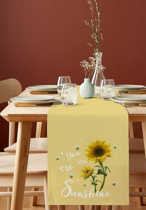 Summer Table Runner - 120 Inches Long Rustic Flower You are My Sunshine Yellow Tablerunner for Dining Table