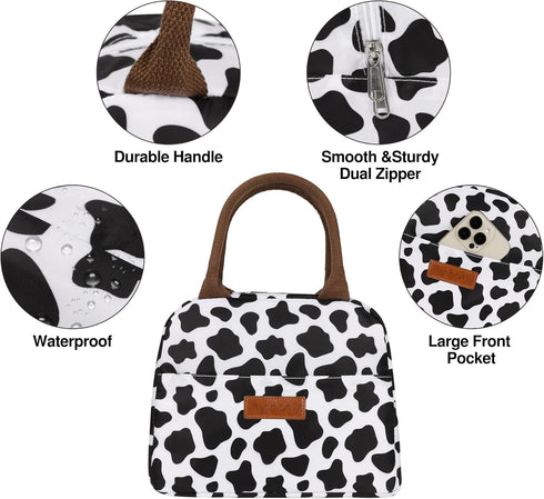 Insulated Lunch Bag - Reusable Lunch Box Cooler Tote Bag for Women Men Adults Work Picnic, Cow Print