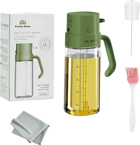 2-in-1 Green 18oz / 550ml - Olive Oil Sprayer for Cooking,Salad and