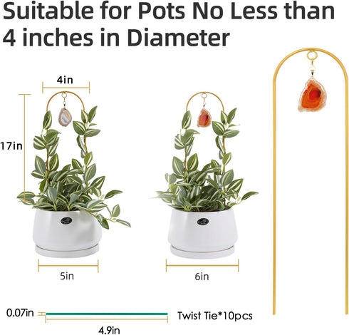 2PCS Small Plant Gold Trellis Indoor, Mini Metal Houseplant Decor Support for Potted Ivy Vine, Boho Garden Decorative
