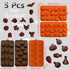 5PCS Halloween Themed Silicone Molds, 70 Cavity 3D Skeleton Pumpkin Ghost Bat Shapes for Baking